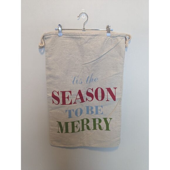 Christmas Cloth Santa Sack "tis the season to be Merry" Draw String 17x28 - Picture 1 of 4